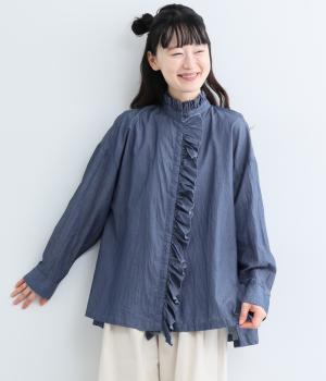デニム　前立てフリルシャツ