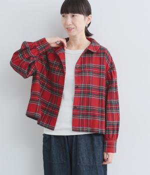 コットンネル起毛チェックシャツ(レッド-F)