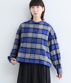 コットンネル起毛チェックシャツ(ブルー-F)