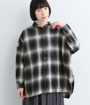 コットンメランジチェック両面起毛シャツ（ブラック・F）