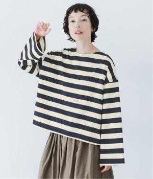 コットンワイドスリーブボーダープルオーバー(ナチュラル×ネイビー-F)