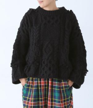 【9月下旬発売予定】ウールペルーハンドニットプルオーバー(ブラック-F)