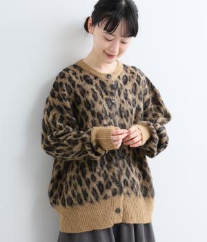 ジャカードレオパード柄カーディガン（ベージュ・F）