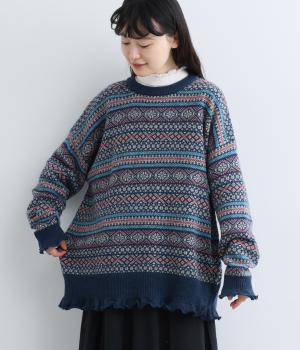 フェアアイルニットプルオーバー（ネイビー・F）