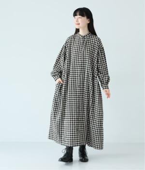 コットンリネン起毛チェックワンピース