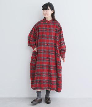 コットンネル起毛チェックワンピース(レッド-F)