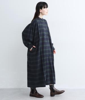 コットンネル起毛チェックワンピース(ネイビー-F)