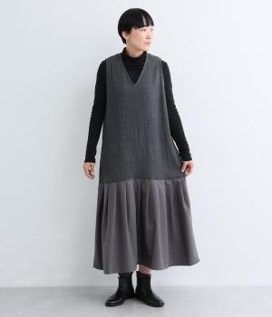 ウールガーゼ　コットンクロスノースリーブワンピース（チャコールグレー・F）