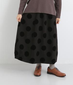 フロッキープリントスカート(ブラック-F)