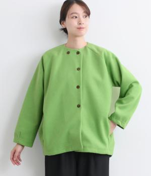 圧縮ニットコクーンジャケット(グリーン-F)