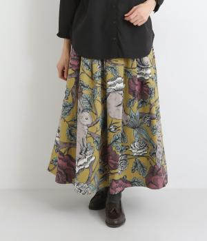 うさぎとフラワー柄スカート(マスタード-F)