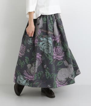 うさぎとフラワー柄スカート(ブルー-F)