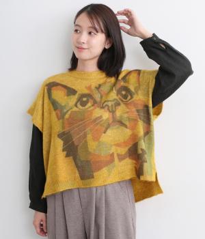 ニットねこプリントベスト