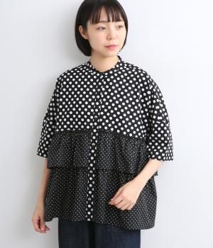 ポルカドットフリル切替えブラウス