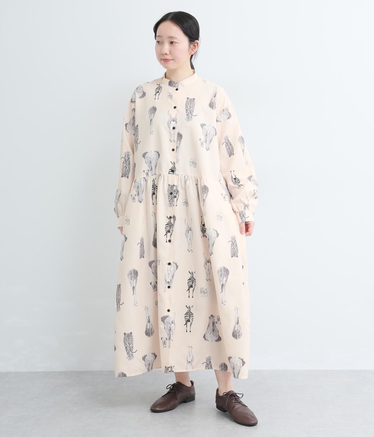 ピーチスキンアニマル総柄ワンピース(アイボリー-F)
