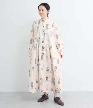 ピーチスキンアニマル総柄ワンピース(アイボリー-F)