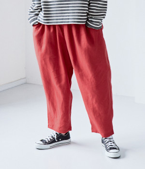 別注｜着丈選べる　平織リネンよくばりパンツ(レッド-F)