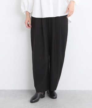 ポリエステル×レーヨンクリアーツイル後ろゴムタックパンツ(ブラック-ONESIZE)