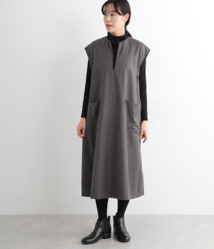 ポリエステルレーヨンツイル前スキッパージャンスカ(チャコール-ONESIZE)