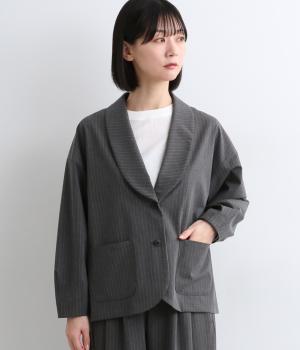 IROトロ2wayストレッチショールカラー柄ジャケット(チャコールストライプ-F)