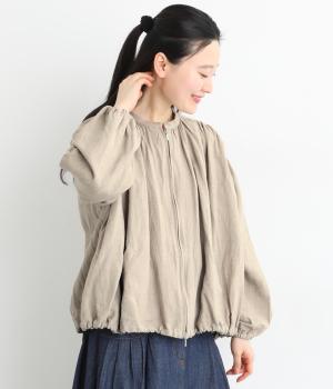 フレンチリネン　両開きオープンファスナーブルゾン(ナチュラル-F)