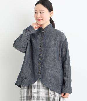 ヴィンテージリネンチノクロス　ワイド多ボタンジャケット(デニム-F)