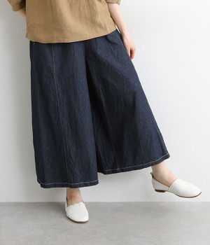 コットンインディゴデニム配色ステッチワイドパンツ(デニム-ONESIZE)