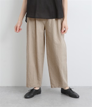 リネンコットンキャンバス裾タックパンツ(ナチュラル-ONESIZE)