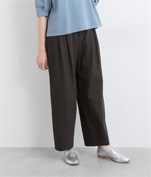 リネンコットンキャンバス裾タックパンツ(チャコール-ONESIZE)