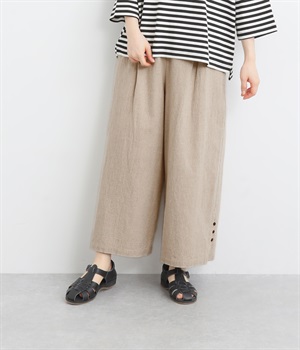 リネンコットンシーチング裾ボタン付スリットパンツ(ナチュラル-ONESIZE)