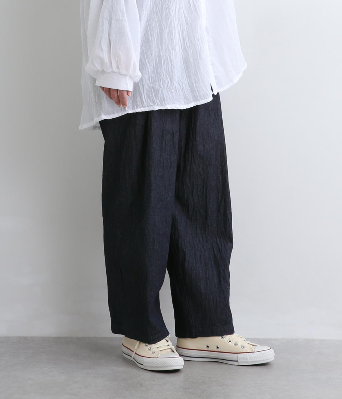 インディゴデニム脇ボタン付後ろゴムパンツ(デニム-F)