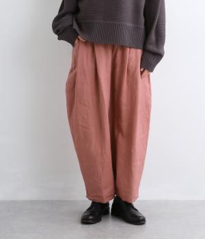 フレンチリネンキャンバスウエスト総ゴムタックパンツ(ピンク-F)