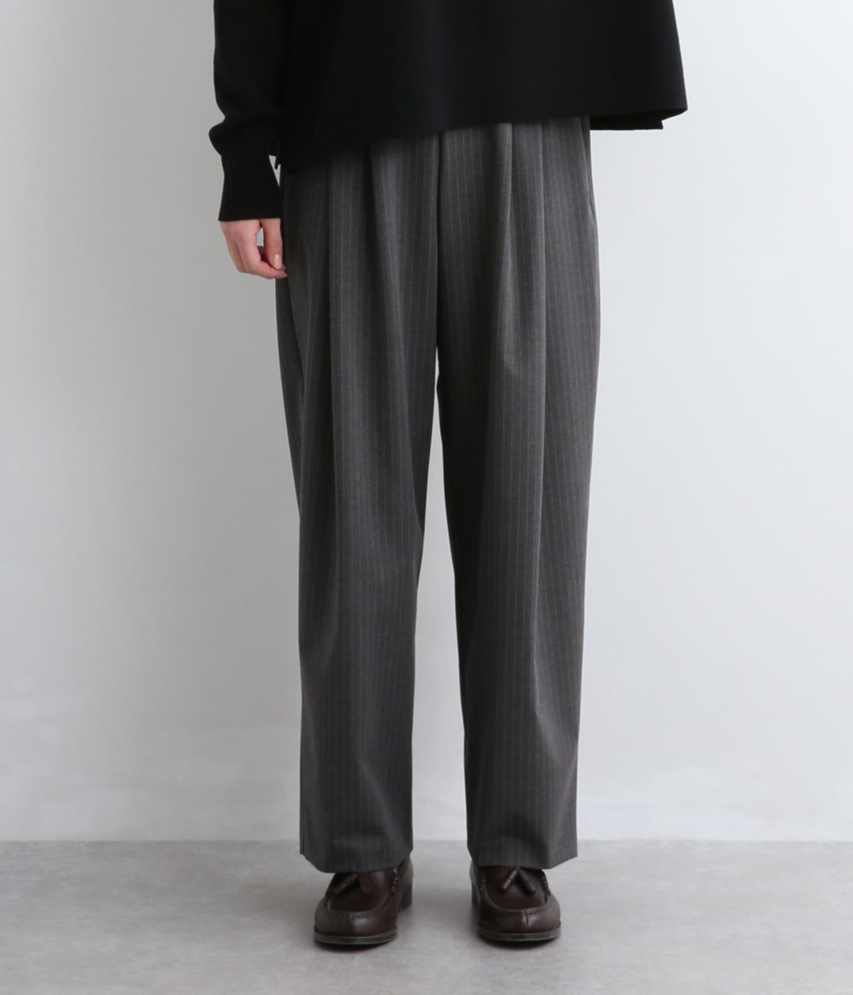 脇ボタン付後ろゴム柄パンツ(チャコールストライプ-F)