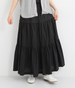 ローンソフトワッシャーティアードスカート(ブラック-ONESIZE)