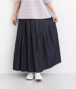 コットンインディゴデニム中紐タックスカート(デニム-ONESIZE)