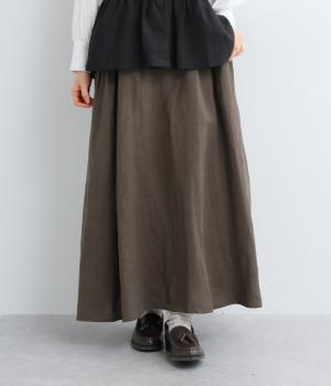 リネンポケットパイピングギャザースカート(チャコール-F)
