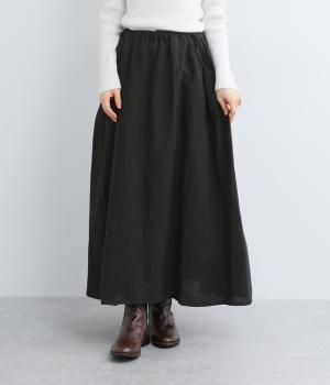 リネンポケットパイピングギャザースカート(ブラック-F)