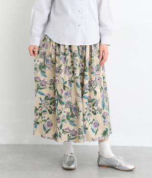 リネンコットンプリントスカート(ナチュラル×パープル-F)