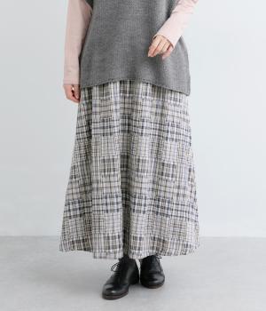 コットンパッチワークパターン　ねじり干しギャザースカート