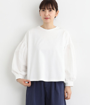 コットンリネンドビーストライプ袖異素材プルオーバー(オフホワイト-ONESIZE)