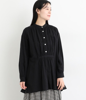 スラブダブルガーゼナチュラルワッシャーチュニック(ブラック-ONESIZE)