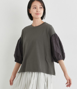 スーパー度詰天竺×コットンシャーリングパナマドビーパフスリーブプルオーバー(チャコール×チャコール-ONESIZE)