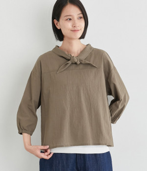 コットンオーガニックジョーゼットネッカチーフプルオーバー(グレージュ-ONESIZE)