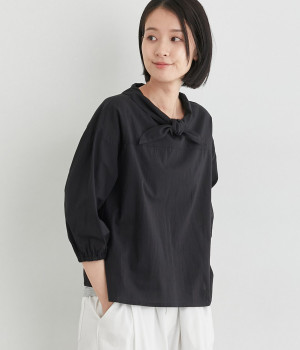 コットンオーガニックジョーゼットネッカチーフプルオーバー(ブラック-ONESIZE)