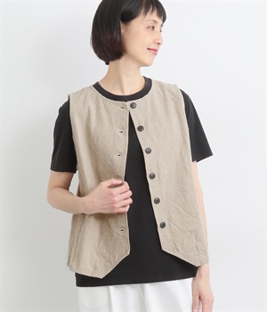 コットンリネンキャンバス後ろベルトベスト(ナチュラル-ONESIZE)