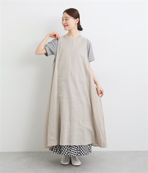 コットンリネンメロウキャンバスワッシャー2wayロングジレ(サンドグレー-ONESIZE)