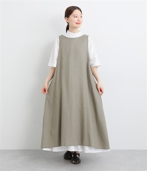 コットンリネンメロウキャンバスワッシャー2wayロングジレ(グレー-ONESIZE)