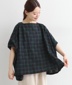 コットンリネンパナマロックチェック肩切替Bigプルオーバー(ブラックウォッチ-ONESIZE)