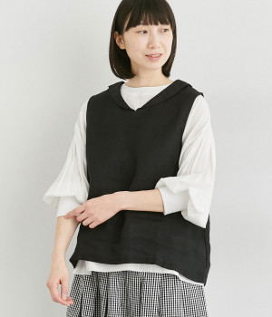 フレンチリネンドビークロスセーラーカラーベスト(ブラック-ONESIZE)