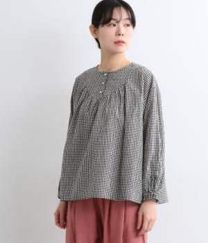 ULTRA WASHERコットンリネン変形ヨークプルオーバー(ギンガム-F)